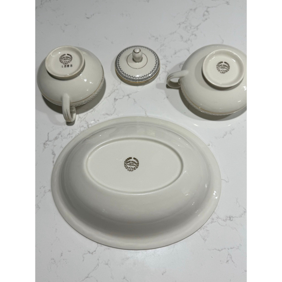 Vintage Pope Gosser China USA – Black Greek Key & Gold Trim Creamer, Sugar Bowl - Picture 6 of 11